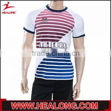 contrast red blue color o neck dye sublimation football shirt