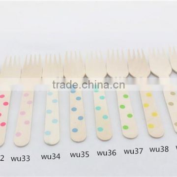 New Arrival!!! FDA SGS Certificated Wooden Cutlery Striped Polka Dot Chevron Wooden Forks Wholesale