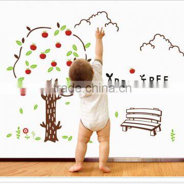 Happy Apple Tree - Wall Decals Stickers Appliques Sticker Paper Removable Living Room Bedroom Art Picture DIY Mural Decoration