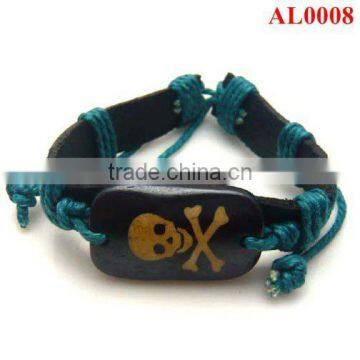 Retro Tribe bracelet, leather bracelet engraved with blue cords and black ox bone AL0008