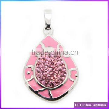 2015 Fashion Delicate Stainless Steel Pink Enamel Women Pendants With Rhinestone