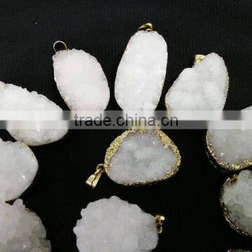 Stunning Gold Electroplated Druzy Pendant High Quality With Gold Plated on Edged, Brazil Druzy Agate Pendants photo-2