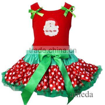 Christmas Red Green Polka Dots Reversible Petite Pettiskirt Santa HoHoHo Party Dress Red Tee