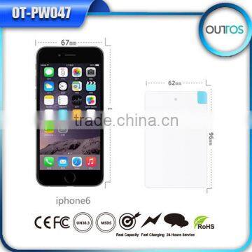 2500mAh Credit Card Size Power Bank With Built-in Micro USB Cable White