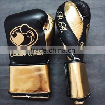 black and gold metallic genuine leather grant boxing gloves