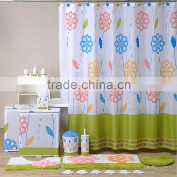 Green flower coordinate Bath set, Hot sale China factory shower curtain/bathroom mat set/PS bath accessories set