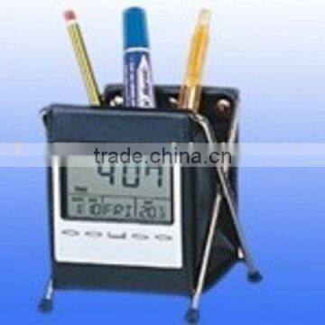 penholder with digital calendar clock