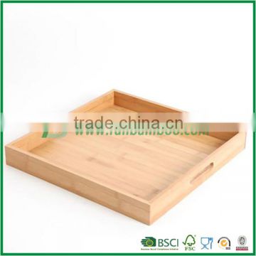 Plain bamboo serving tray with handle