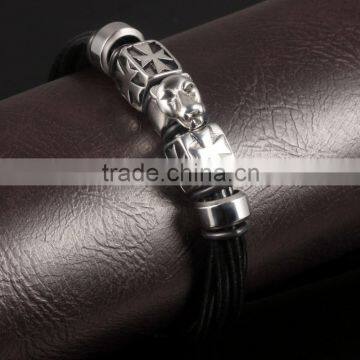 Ally Express Wholesale Bracelet Black Leather Lion Men Bracelet photo-4