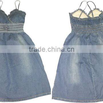 New Kids fashion design girls strapped denim skirt girls elastic jean skirt manfuacturer in China