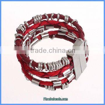 Wholesale Punk Style Red Braided Leather Bracelets For Women FHB-001F