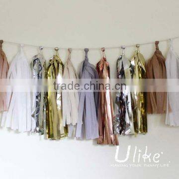 Bulk Diy Tissue Tassel Garland Elegant Colorful Gold and Silver Outdoor Foil and Tissue Diy Tassel Garland.