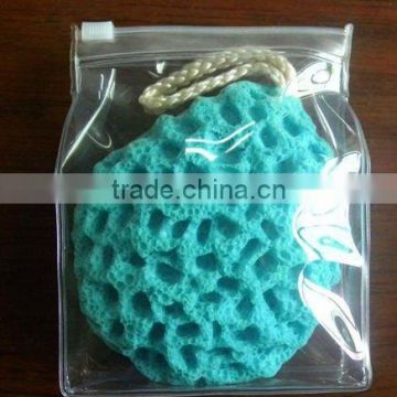 blue nature bath sponge in bag , latex-free bath sponge