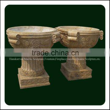 Outdoor Natural Carved Yellow Travertine Flower Pots