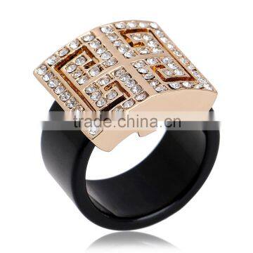 Fashion Lady Jewelry Rings Full Austrian Crystal 18k Gold Plating Geometric Black Ring