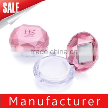 Round pink diamond loose powder container with mirror