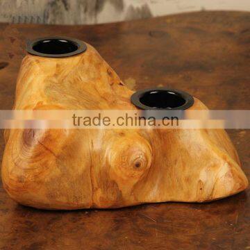 Wood crafts wooden candle holders Carved 2 hole candle holders