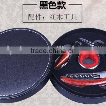 Promotional Wine Bottle Leather Holder Wine Bottle Carrier Gift Box For Single Bottle With Wine Tool Set, Black Color photo-3