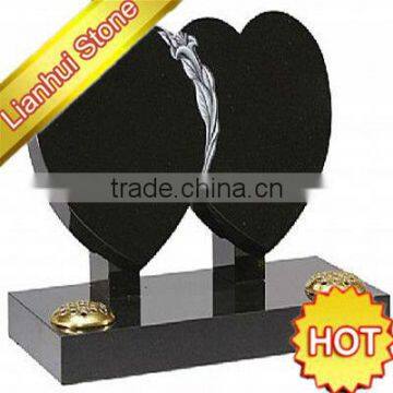 Customizable black granite double heart monument