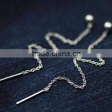 925 Sterling Silver Ball Dangle Long Line Thread Threader Earrings