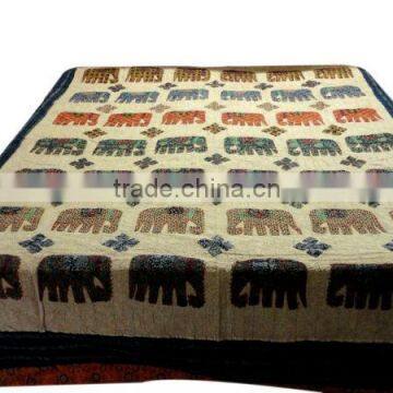 RTHBC-7 Beautiful Traditional Elephant Patch kantha stitching Applique Designer Cotton Cutwork Floral queen size bed covers