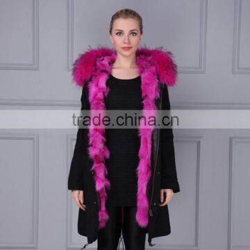 Military womens pink fur hooded parka long sleeve fashon real fox fur collar fur parka                        
                                                                                Supplier's Choice