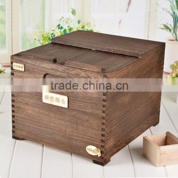 Decoration wood corners heavy toast color solid wood rice storage box