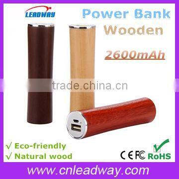 Custom wooden portable mobile power bank 2600mAh in cylindrical shape