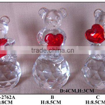 glass bear with red heart decoration crystal craft