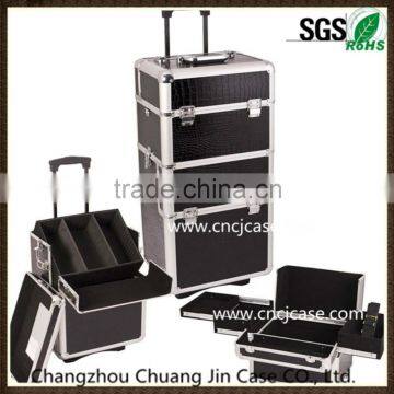 Black aluminum rolling hairdressing case,aluminum trolley cosmetic case