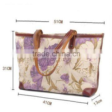 Heavy Washed Canvas Leather Flower Printing Shopping Bag Ladies Canvas Bag Tote Bag photo-4