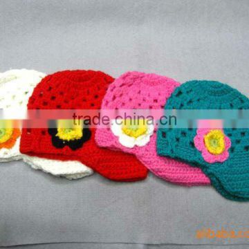 Fashion Red infant Crochet mini Hats with Flower