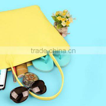 Hot selling 2016 bright yellow leather shopping bag with small wallet                        
                                                Quality Choice