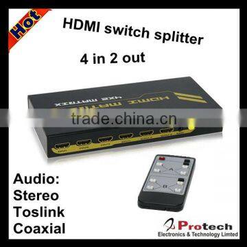 high speed hdmi matrix switcher 4 to 2 with audio amplifier PET0402A