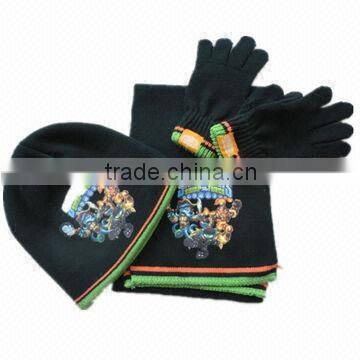 fashion kid knitted scarf hat gloves sets bulk