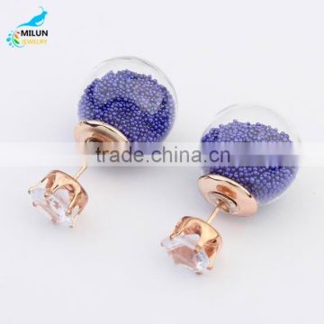 2015 hot selling Wholesale fashion new transparent hollow glass ball stud earrings jewelry design