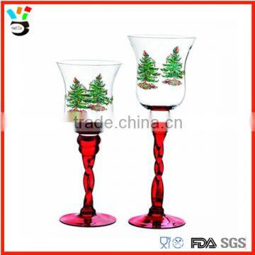 2016 gift of Christmas tree red long stem glass candle holder