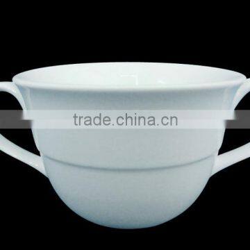 H10627 high quality white porcelain 4.5" soup cup with two handle