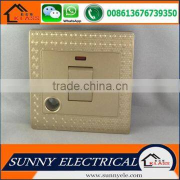 KB6 best sale Painting Golden good quality electric popular wall DP 20A red switch with neon with CE certification