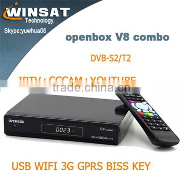 Stock V8 combo 1080P HD digital satellite receiver DVB-S2/T2 iptv set top box/decoder with cccam cline Biss Key