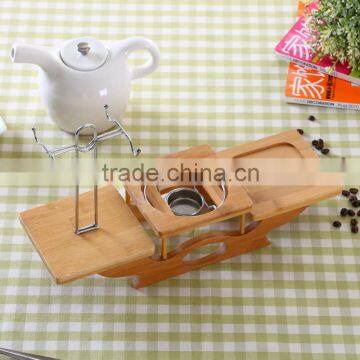 Luxury/Europeanism Bamboo Material Coffee Tea Set Holder With Stainless Steel Rack photo-3