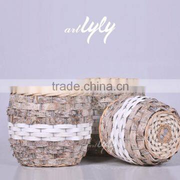 handmade woodchip and wicker standing flower basket wholesale