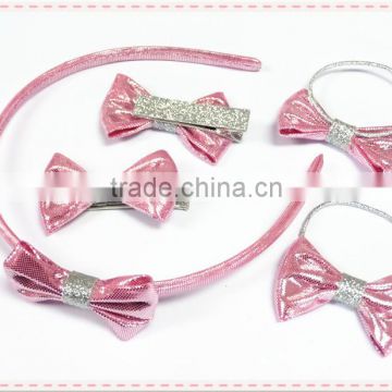 Glitter Elastic Hair Band and Handmade hair bow clips and Bow Hair Band With Hair Clip Set