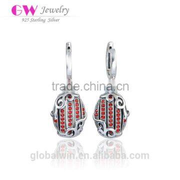 Wholesale Sterling Silver Earring Hooks Red Zircon Earring Trendy Earrings
