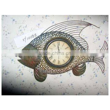 factory wholesale wrought iron handicrafts fish design metal digital wall clock for decorative