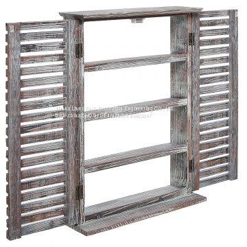 MyGift? Brown Wood Window & Shutter Design Nail Polish Rack for Wall / Salon Display Stand With 4 Shelves photo-4