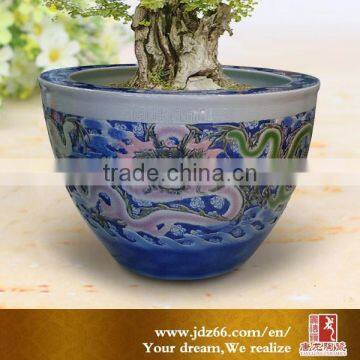 Modern design excellent quality engraved dragon hand painted ceramic pottery big vat for decoration