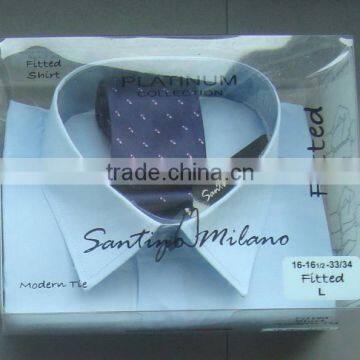 Boxed Men's Slim Fitted shirt & Tie set,PVC box.