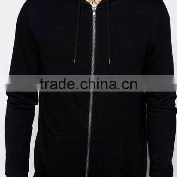 Custom Long Sleeve Pouch Pockets With Hood Longline Black Men's 100% Cotton Casual Comfort Fit Breathable Zipper Up Hoodies photo-3