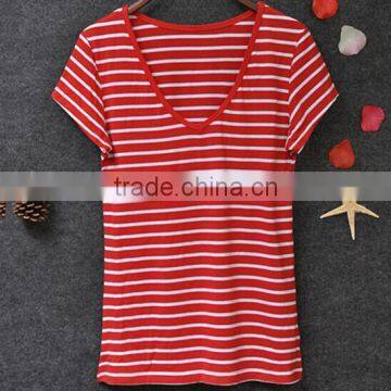 High Quality Woman Casual Shirts Striped Short Sleeve V Neck Cotton t Shirt Women Tops photo-2